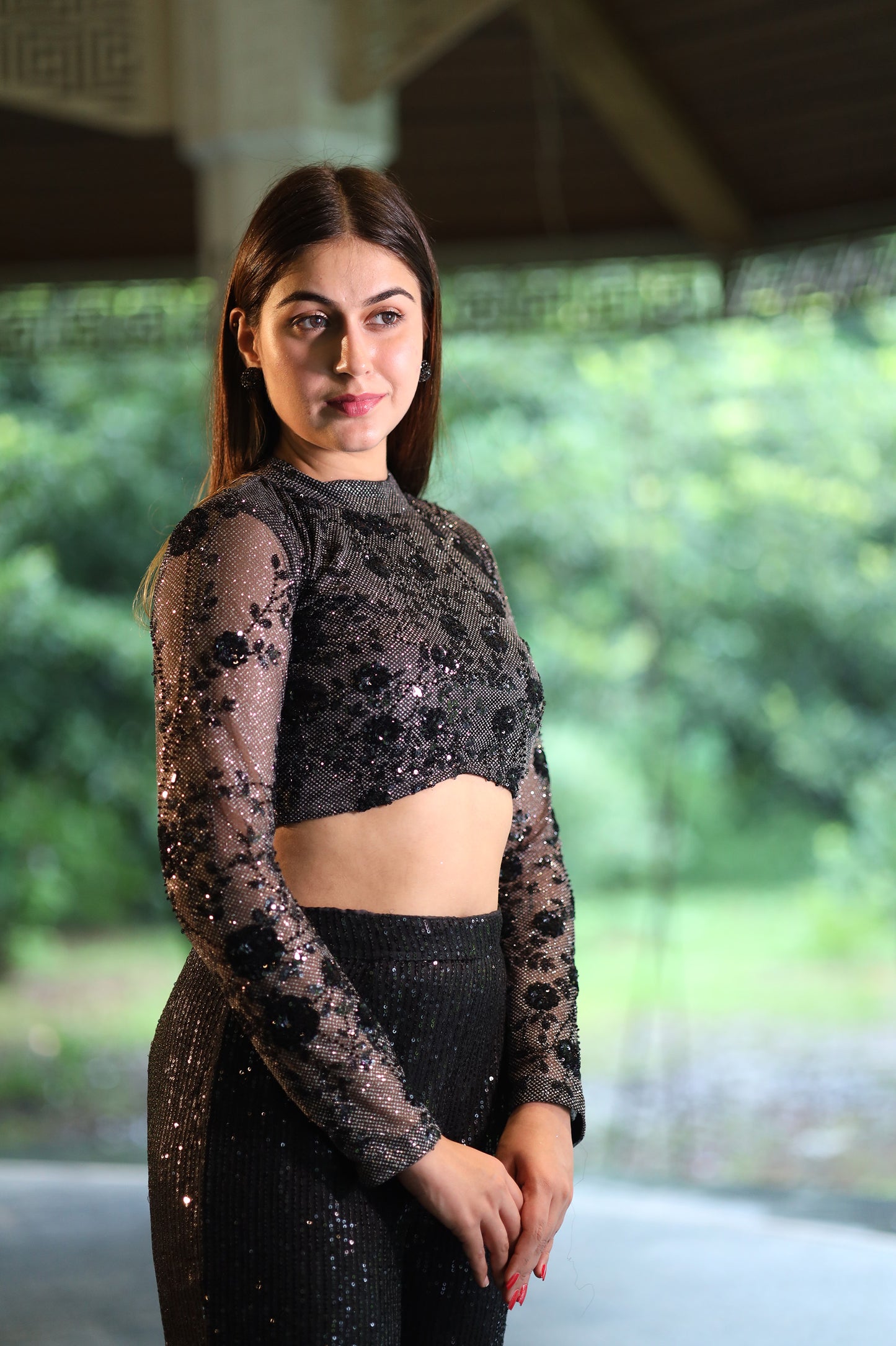 Eclipse Glow Black Crop Top & Bell Bottom