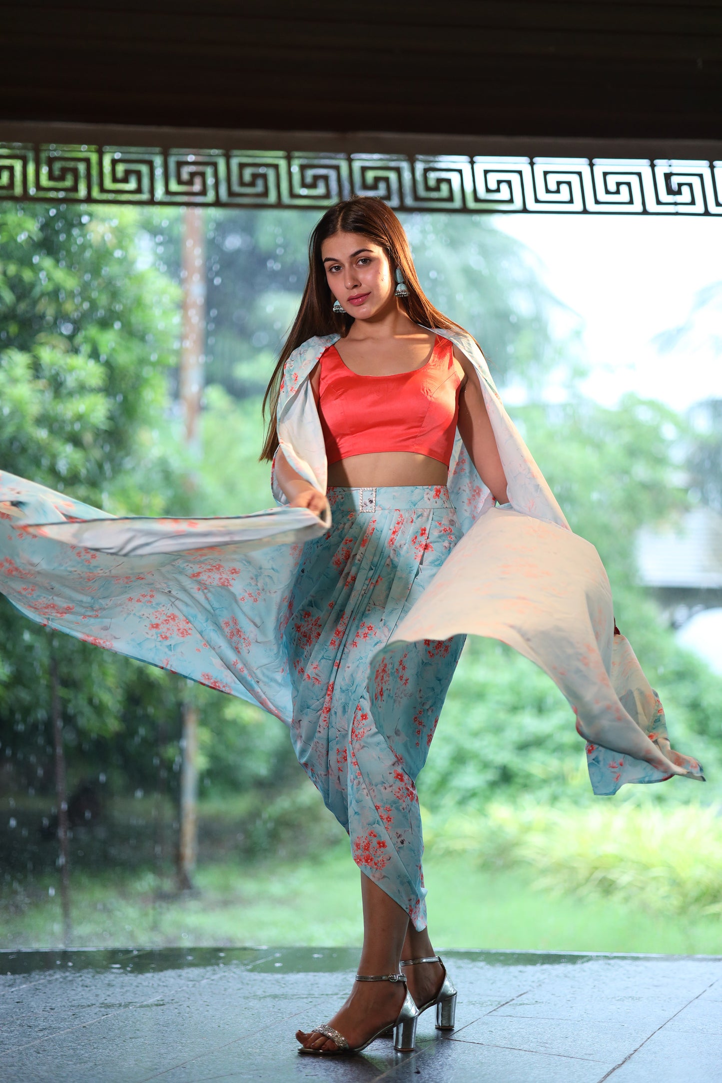 Rustwave Bustier & a pleated skirt with cape.