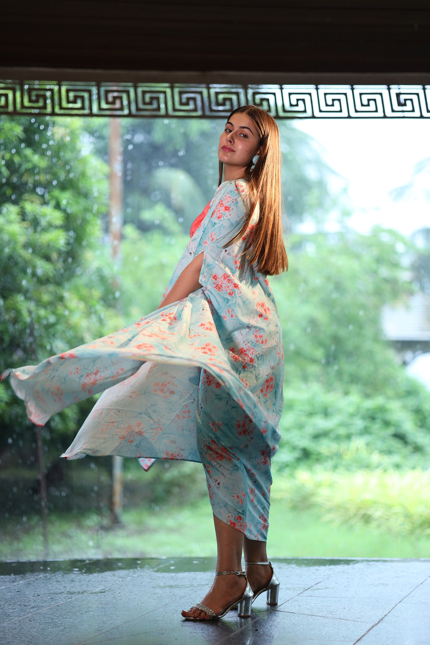 Rustwave Bustier & a pleated skirt with cape.