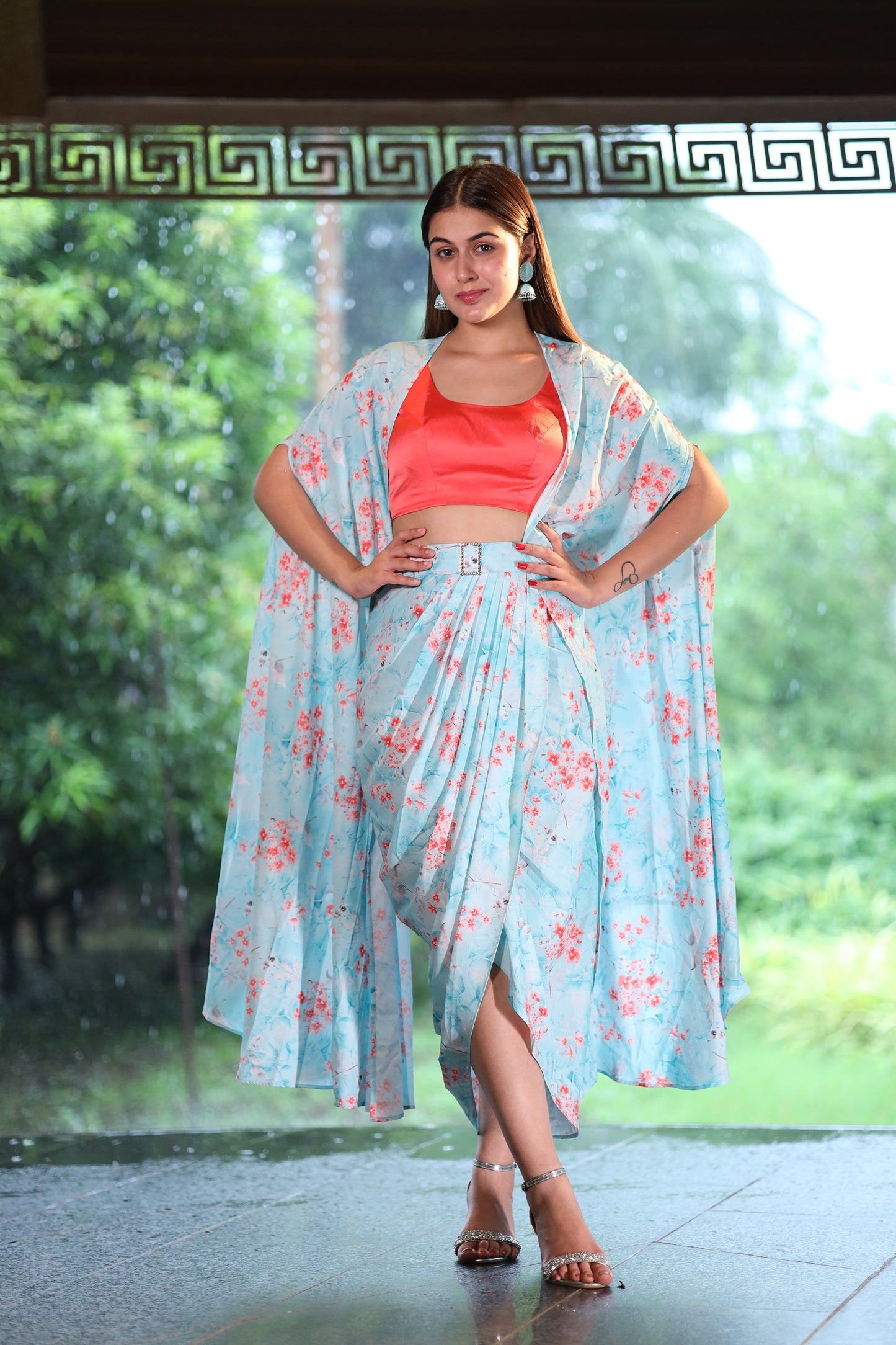 Rustwave Bustier & a pleated skirt with cape.