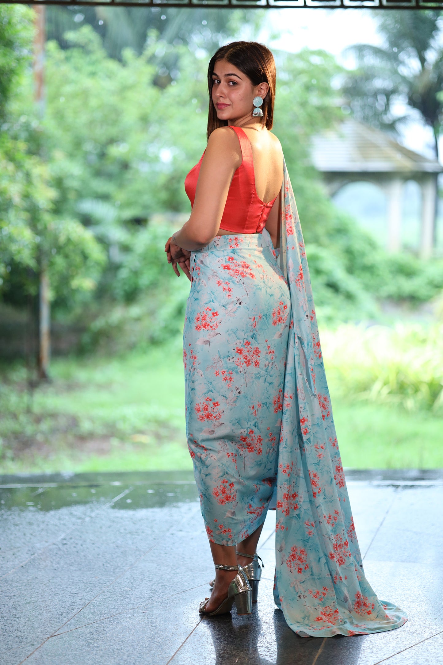 Rustwave Bustier & a pleated skirt with cape.