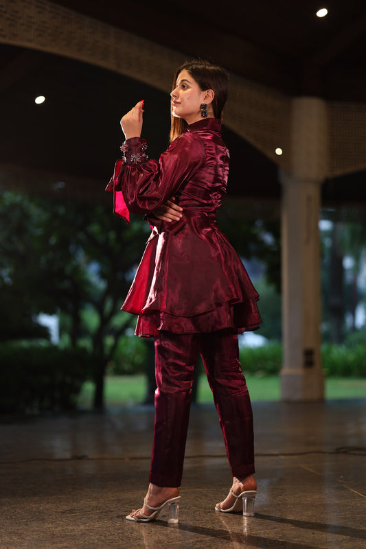 Deep Wine hues Peplum Top & Panf set