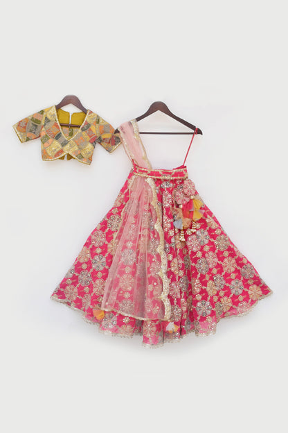 Yellow Embroidery Choli Kids Lehenga