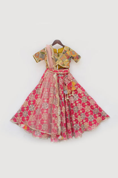 Yellow Embroidery Choli Kids Lehenga