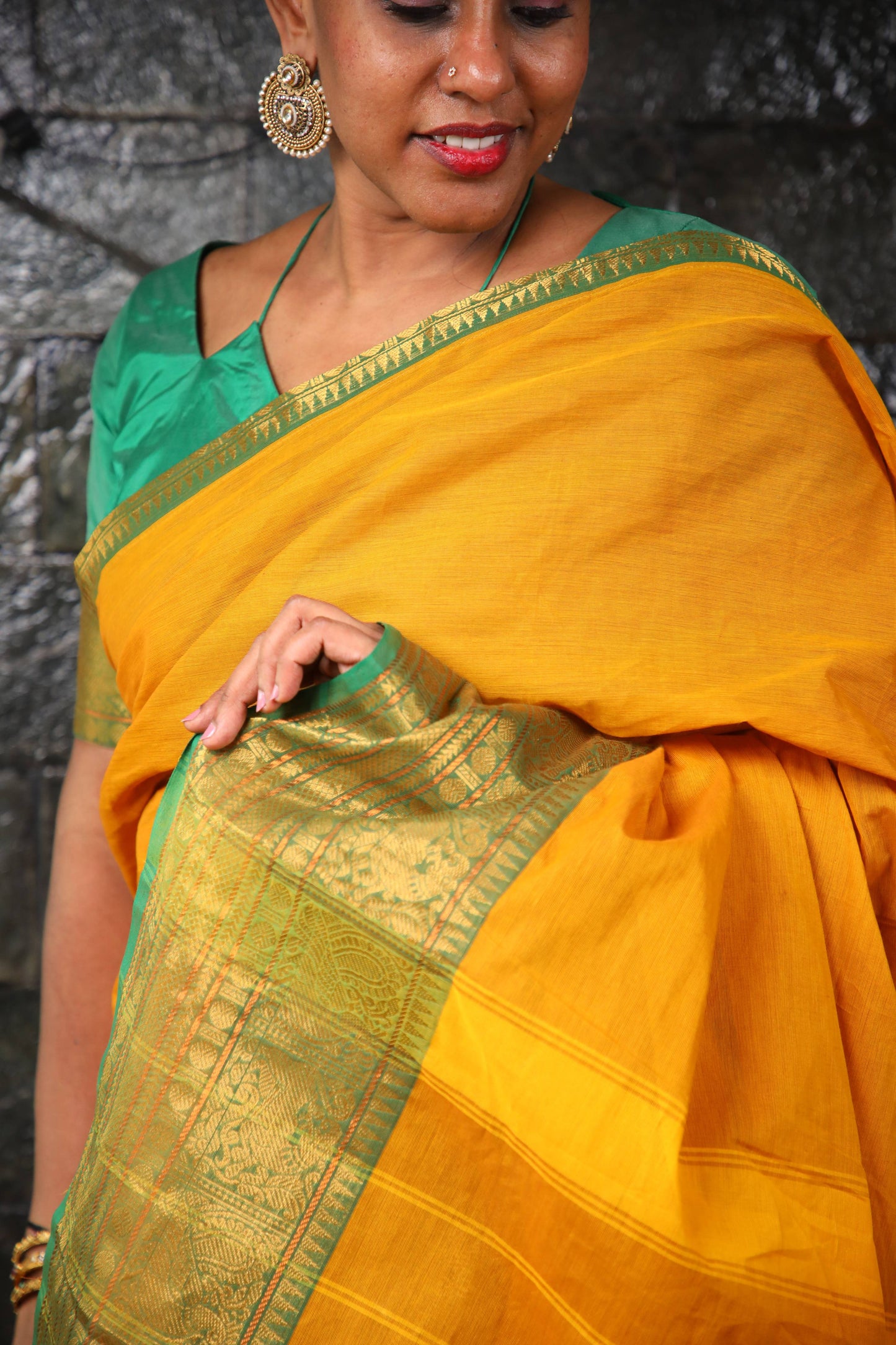 Varnam - 1 minute Ready-to-wear saree in Mustard color in Kanchi Cotton
