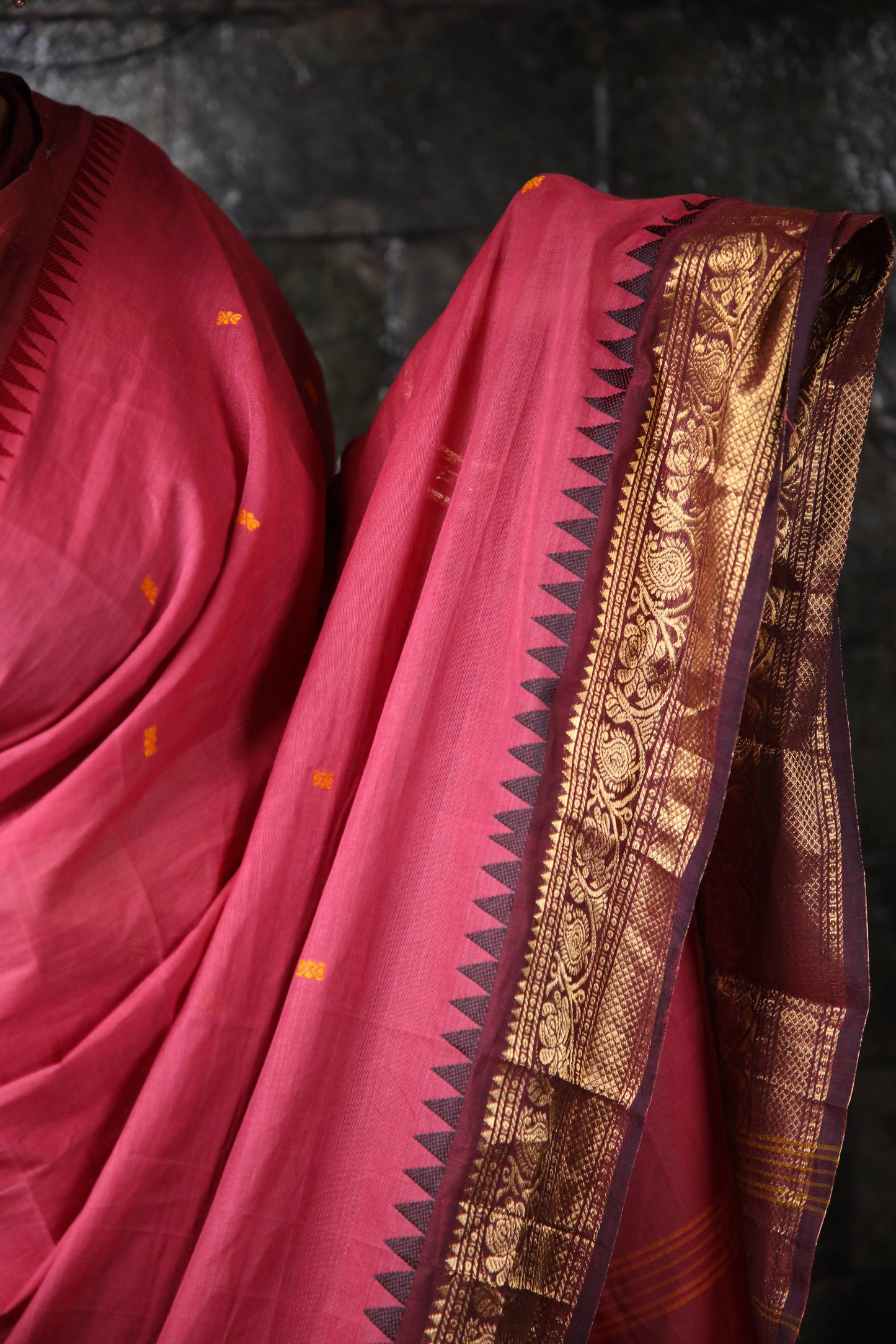 Varnam - 1 minute Ready-to-wear saree in Onion Pink color in Kanchi Cotton