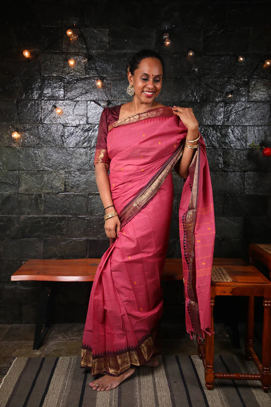 Varnam - Saree (Unstitched) in Onion Pink in Kanchi Cotton