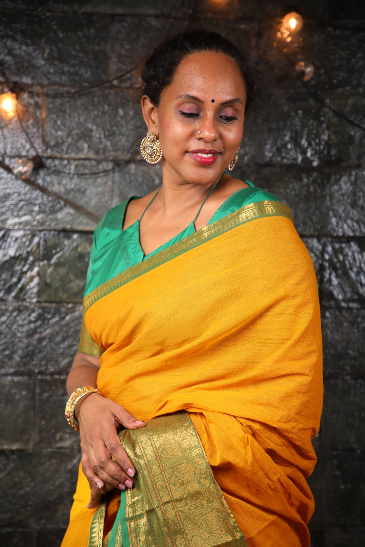 Varnam - 1 minute Ready-to-wear saree in Mustard color in Kanchi Cotton