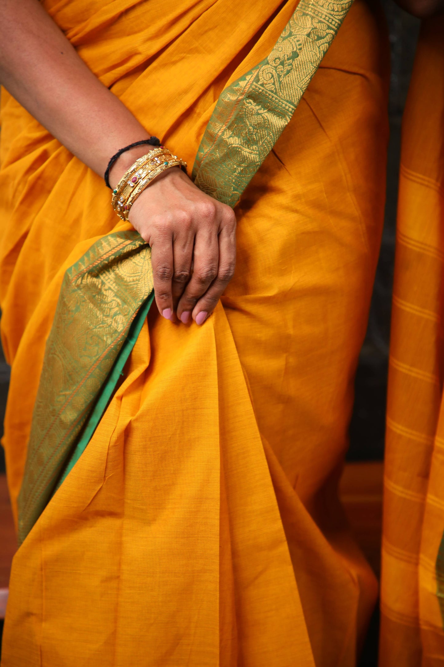 Varnam - 1 minute Ready-to-wear saree in Mustard color in Kanchi Cotton