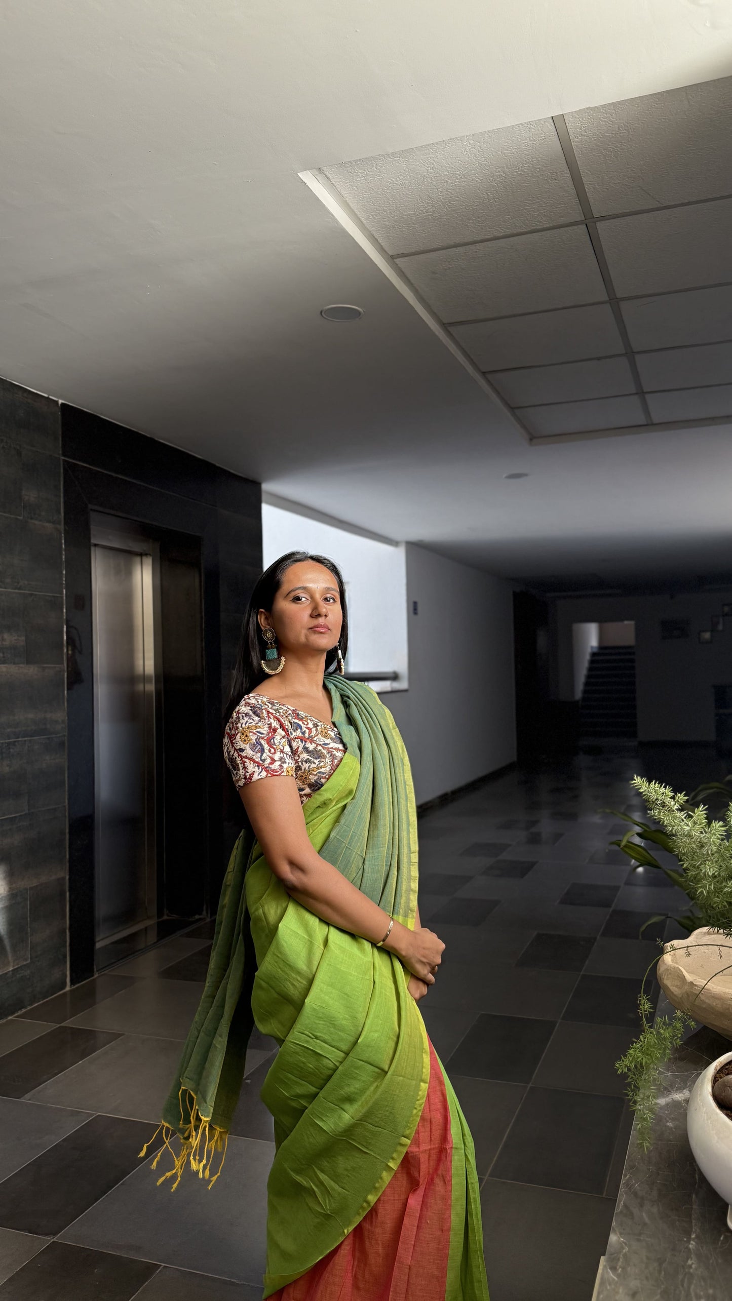 Aanchal - 1 minute Ready-to-wear saree in Forest hues in Khadi fabric