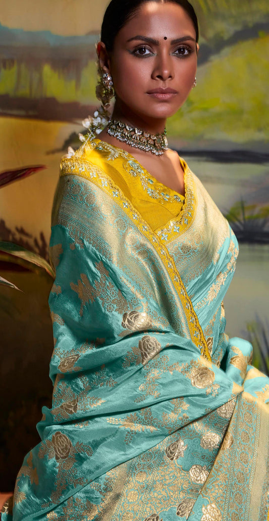 Teal green Dola Silk Sequins embroidered Parnika Festive Saree