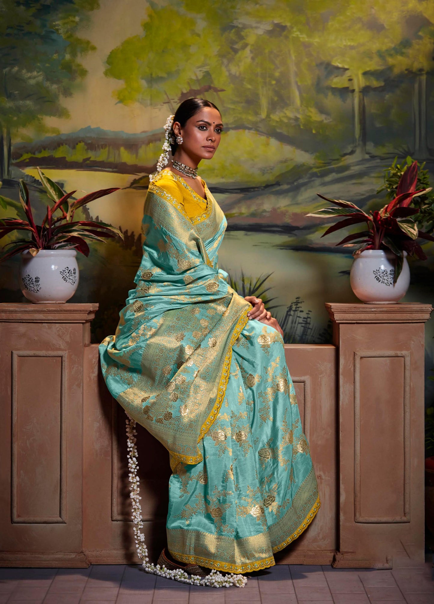 Teal green Dola Silk Sequins embroidered Parnika Festive Saree