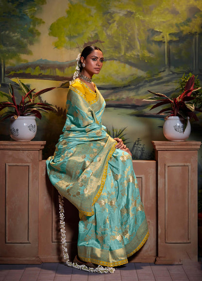 Teal green Dola Silk Sequins embroidered Parnika Festive Saree