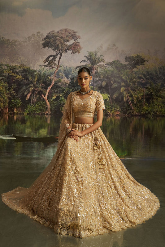 Cream Soft Net Zarkan & Sequins Embroidered Bridesmaid Lehenga