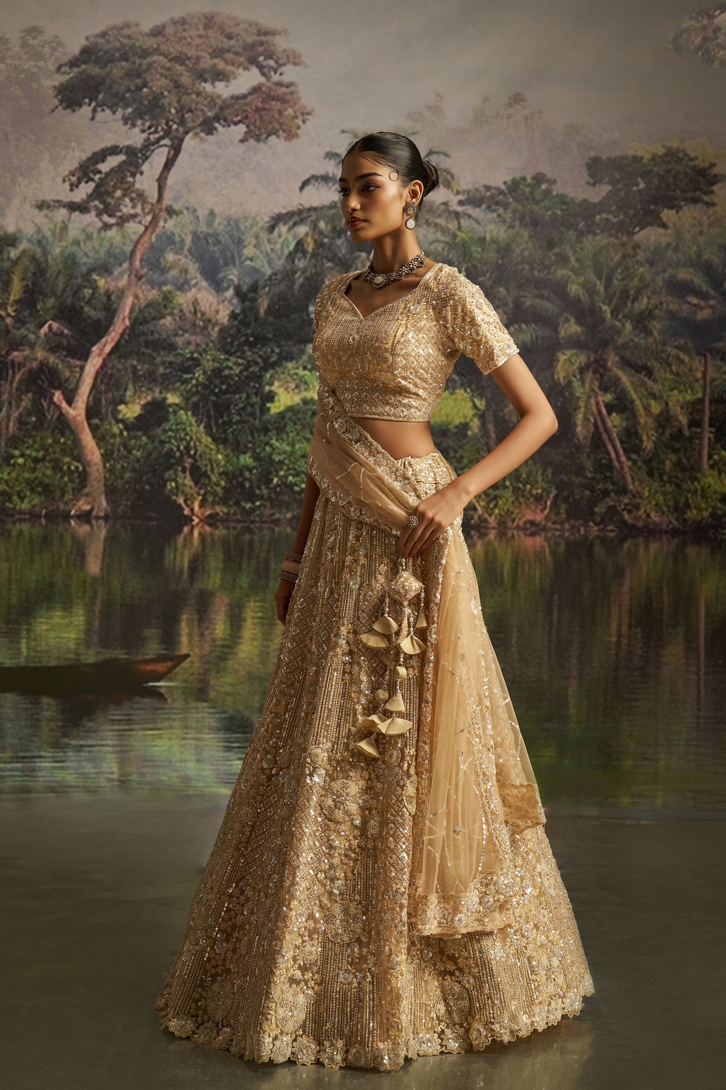Cream Soft Net Zarkan & Sequins Embroidered Bridesmaid Lehenga