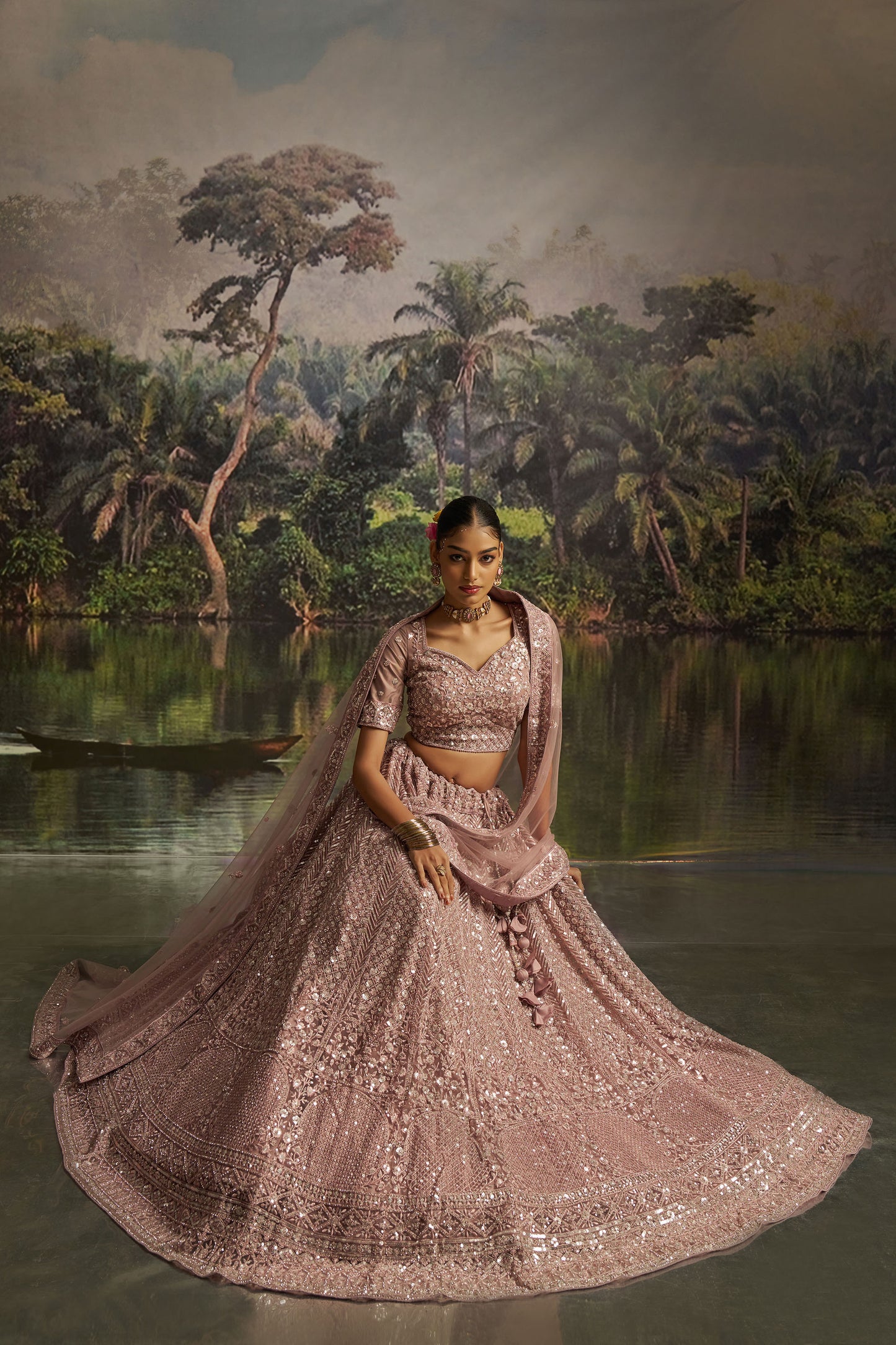 Mauve Soft Net Zarkan & Sequins Embroidered Bridesmaid Lehenga