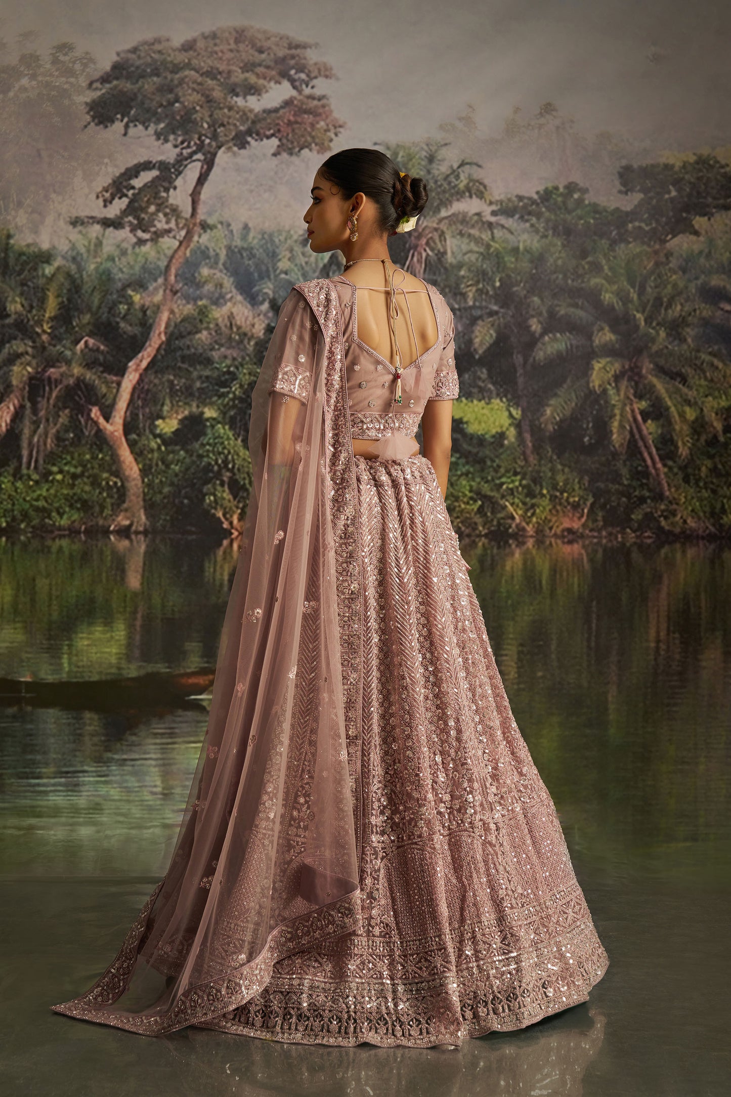 Mauve Soft Net Zarkan & Sequins Embroidered Bridesmaid Lehenga