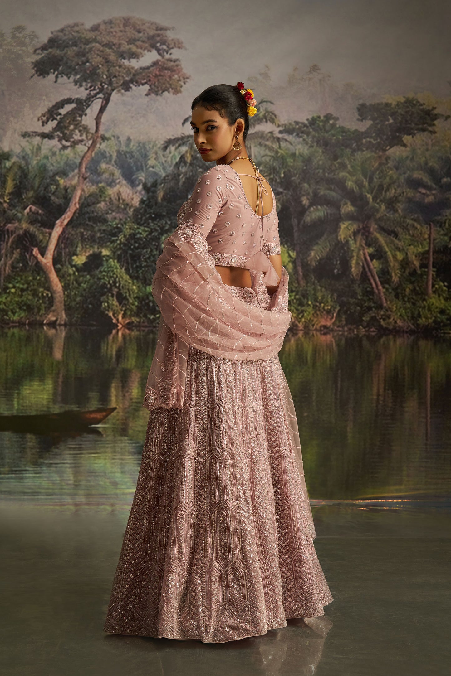 Mauve Soft Net Zarkan & Sequins Embroidered Engagement Lehenga