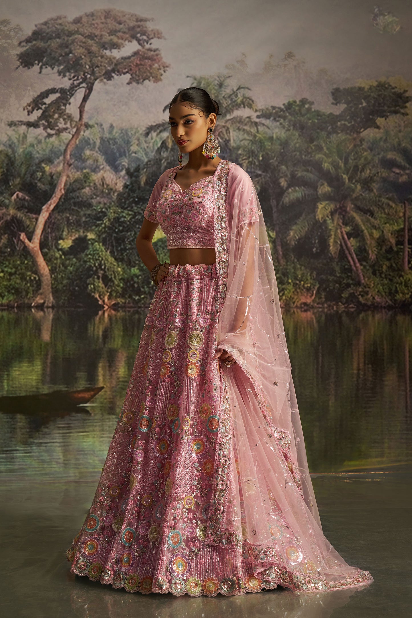 Pink Soft Net Zarkan & Sequins Embroidered Wedding Lehenga