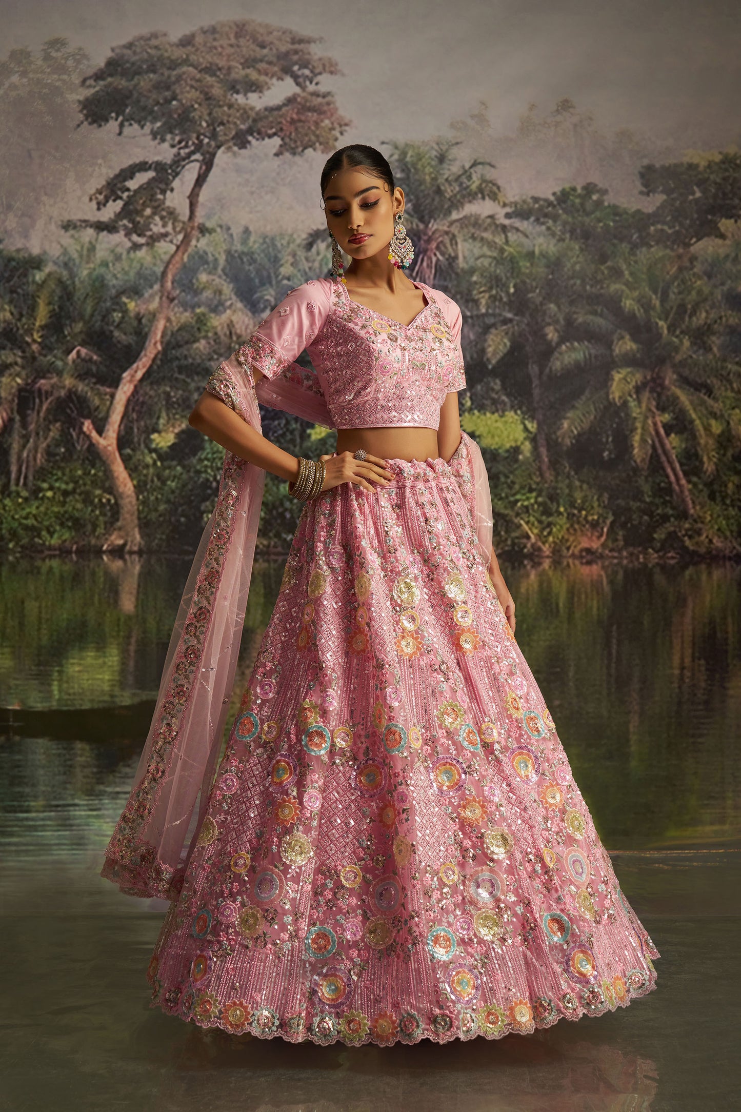 Pink Soft Net Zarkan & Sequins Embroidered Wedding Lehenga
