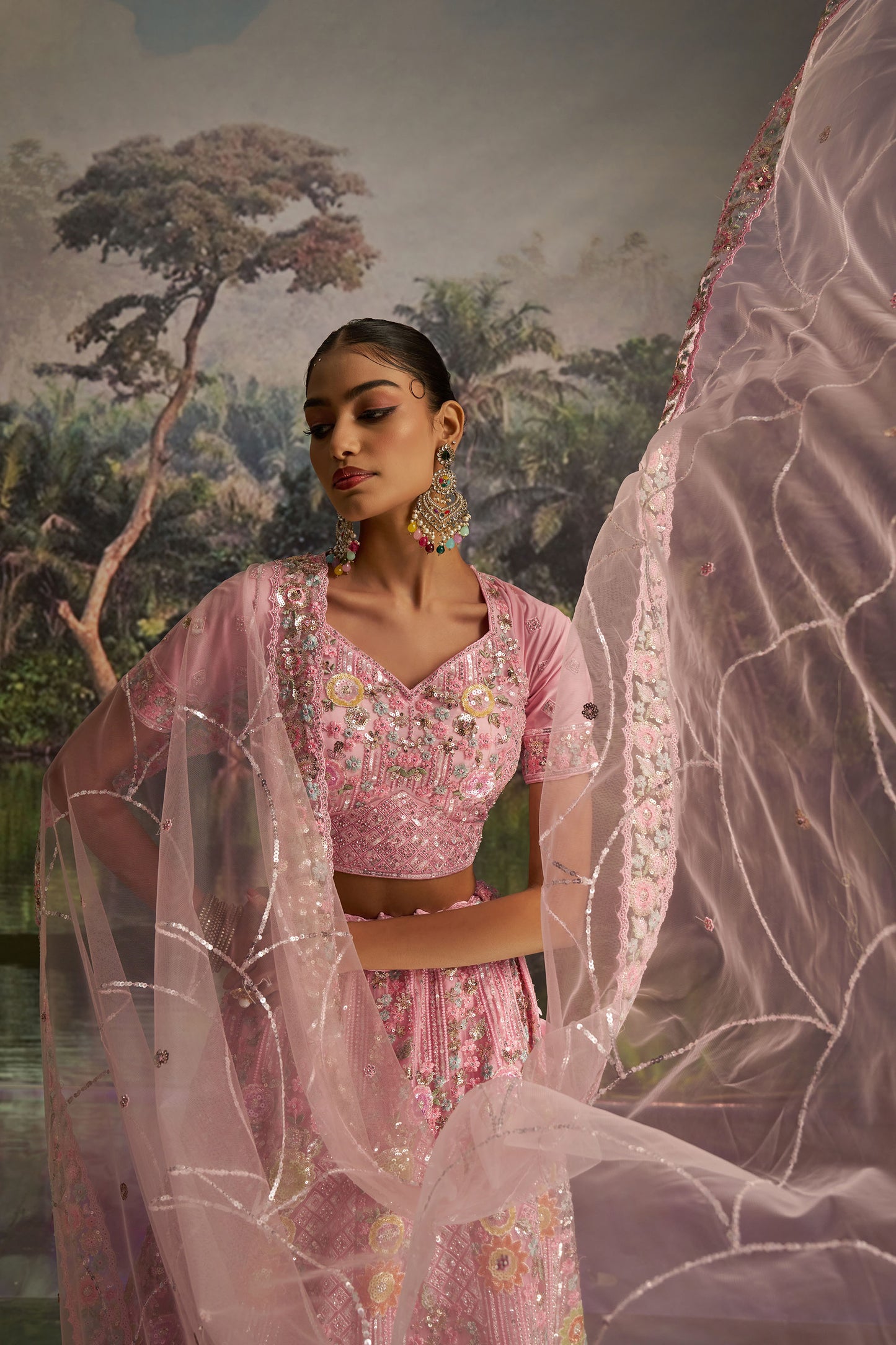 Pink Soft Net Zarkan & Sequins Embroidered Wedding Lehenga