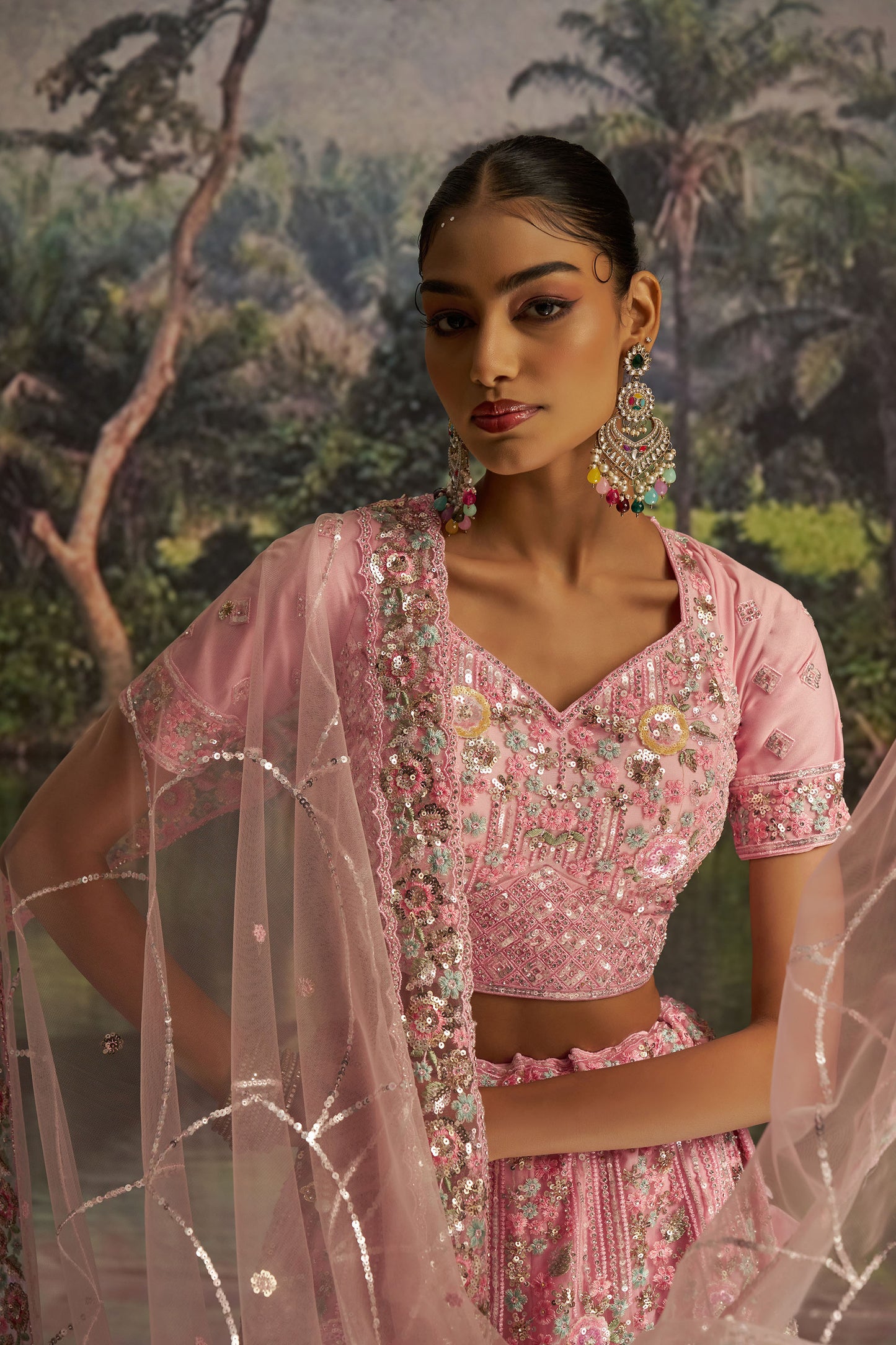 Pink Soft Net Zarkan & Sequins Embroidered Wedding Lehenga