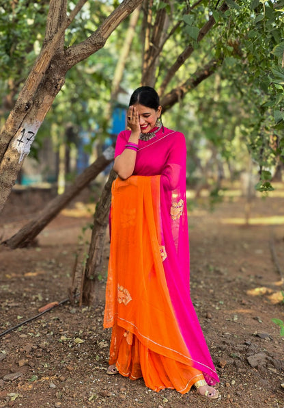 Rangila Assam Pink orange saree