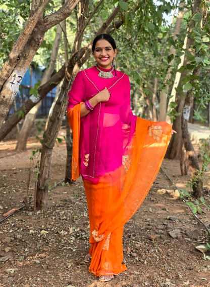 Rangila Assam Pink orange saree