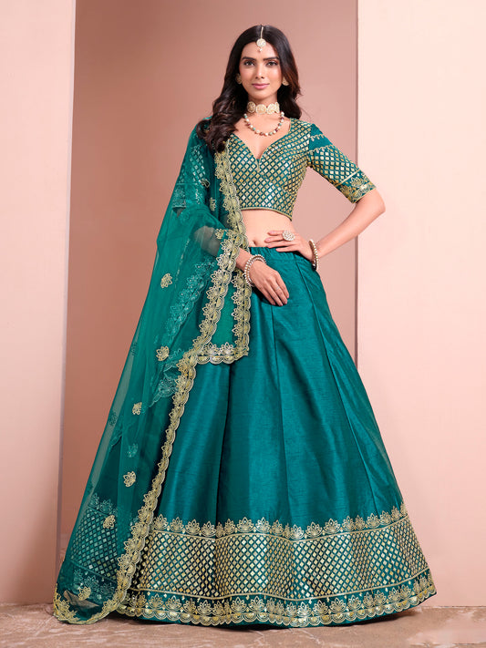 Rama Green Sequins Embroidered Art Silk Bridesmaid Lehenga
