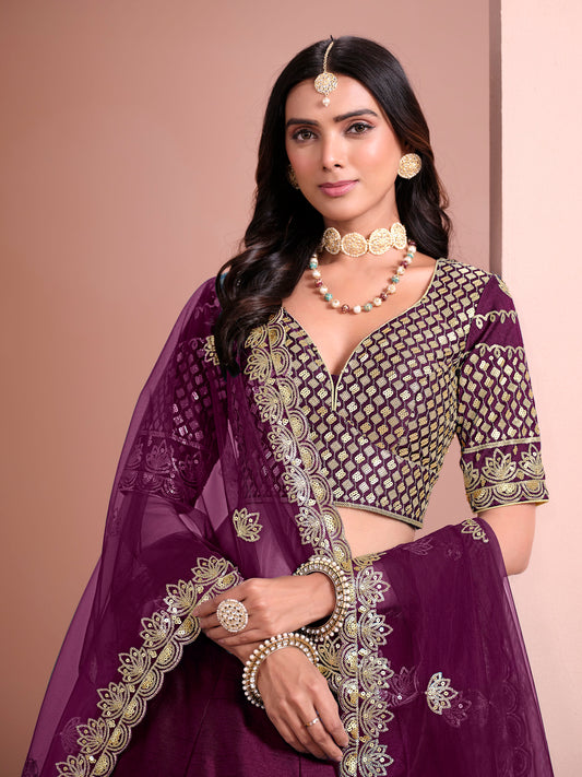 Wine Sequins Embroidered Art Silk Bridesmaid Lehenga