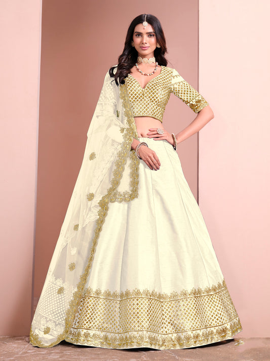 White Sequins Embroidered Art Silk Bridesmaid Lehenga