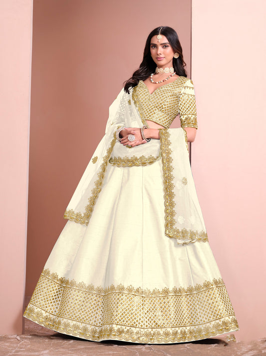 White Sequins Embroidered Art Silk Bridesmaid Lehenga