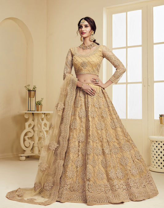 Gold Heavy Cording, Sequins & Cut Work Embroidered Net Bridesmaid Lehenga