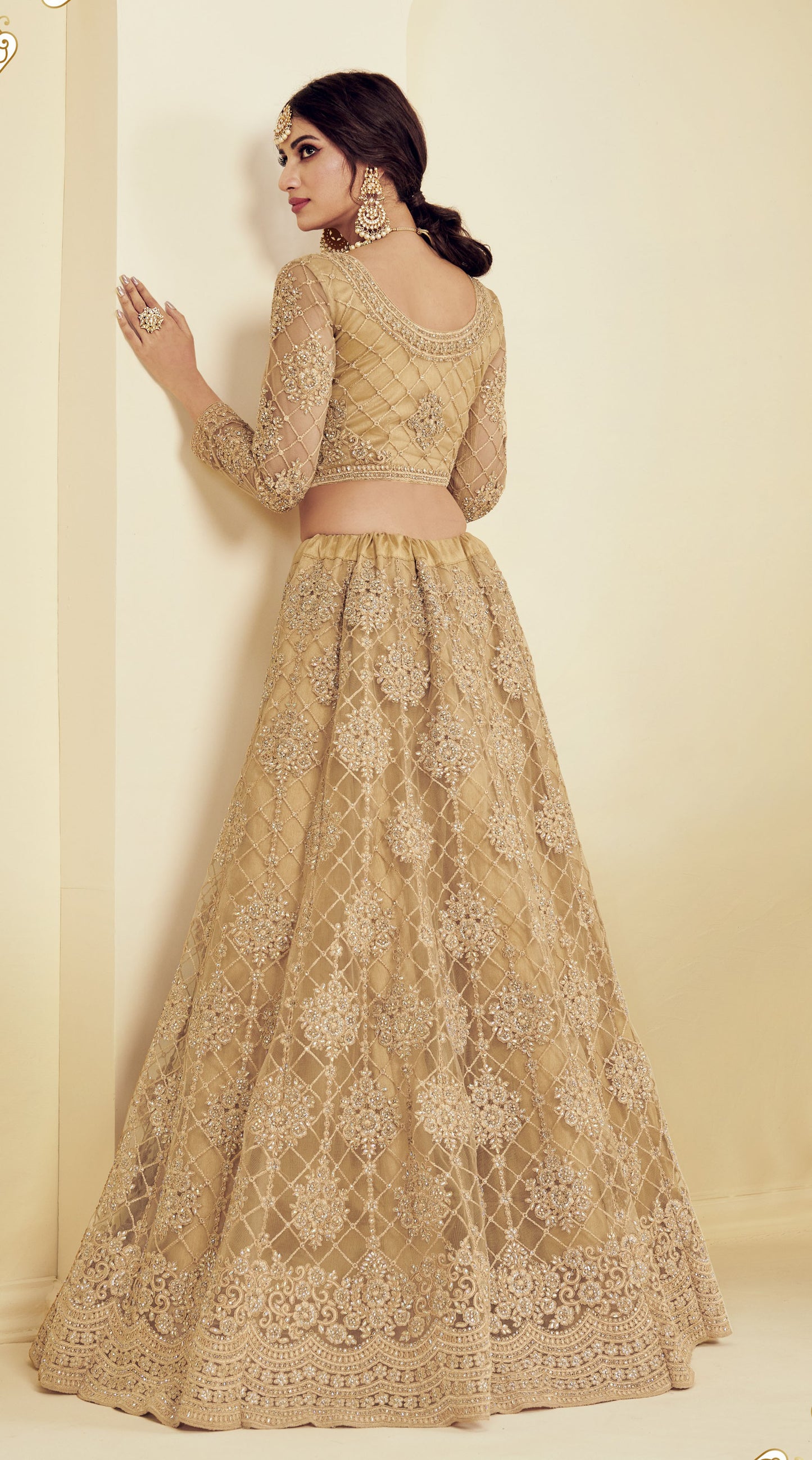 Gold Heavy Cording, Sequins & Cut Work Embroidered Net Bridesmaid Lehenga