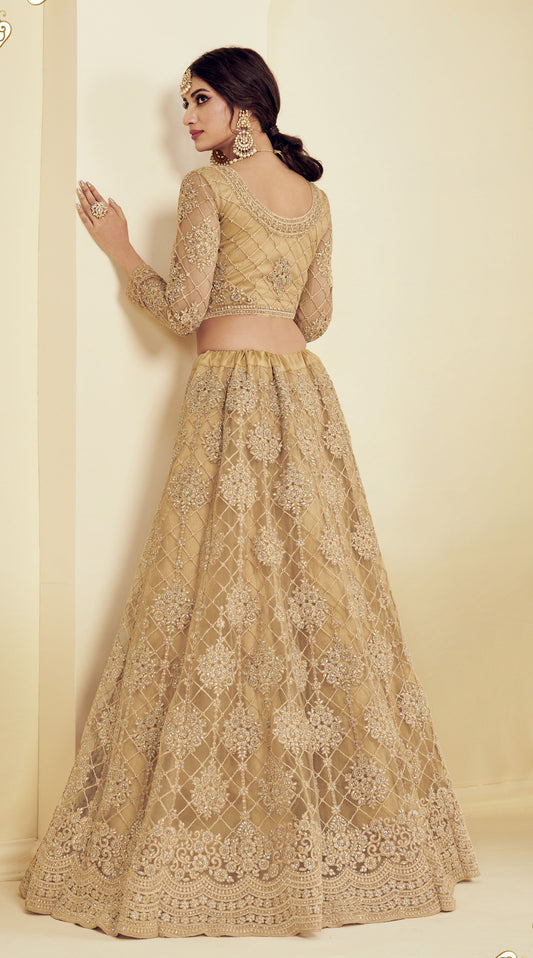 Gold Heavy Cording, Sequins & Cut Work Embroidered Net Bridesmaid Lehenga