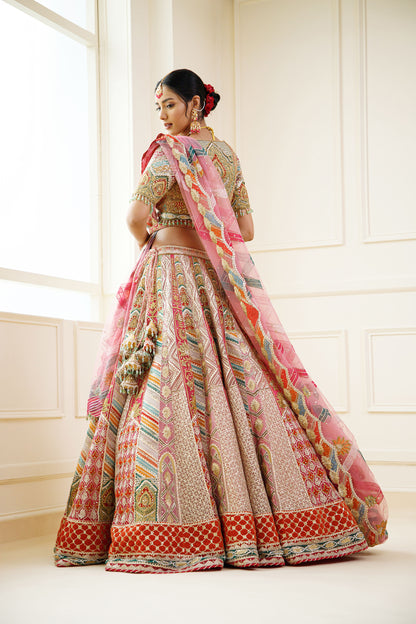 Multi Color Gota Patti Embroidery Organza Bridal Lehenga