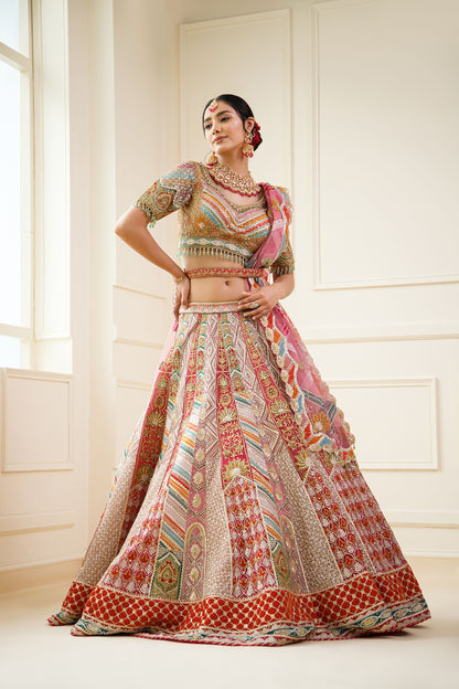 Multi Color Gota Patti Embroidery Organza Bridal Lehenga