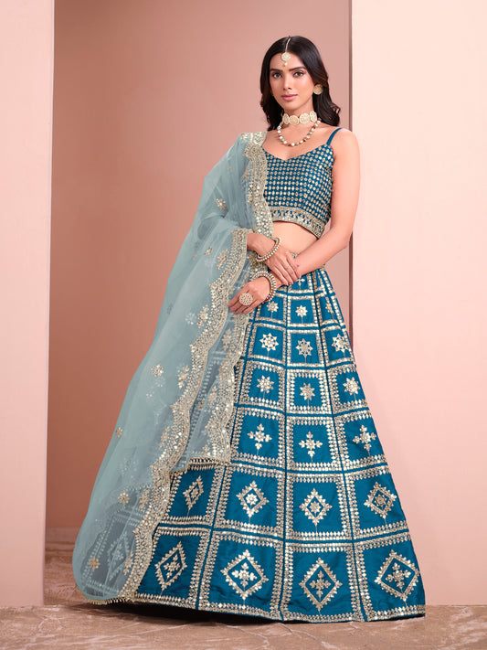 Blue Art Silk Sequins Embroidered Wedding Guest Lehenga