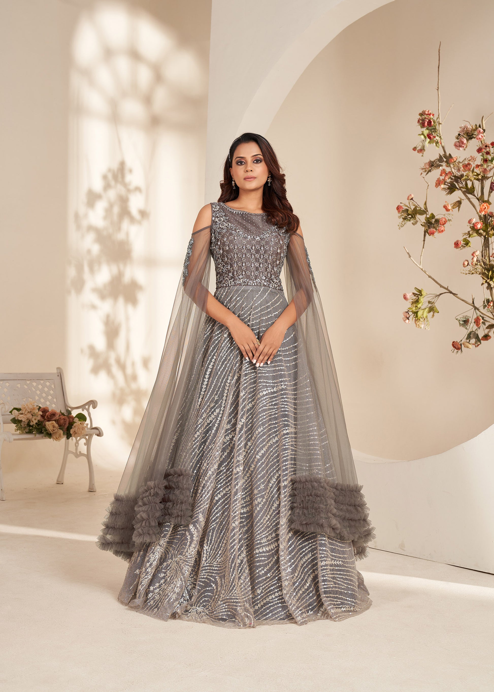 grey engagement dress Pakistani Engagement Formal Dress- Elan Inspired Silver Lehenga Choli Bollywood Indian Bridal