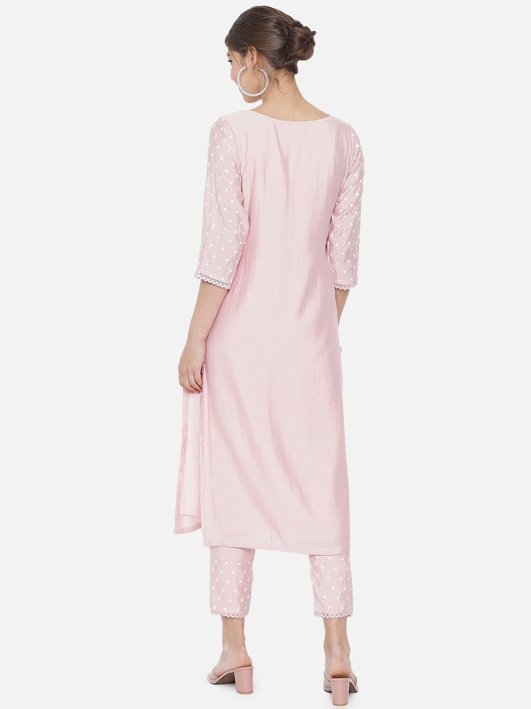 Light Pink Embroidered Chanderi Kurta Set