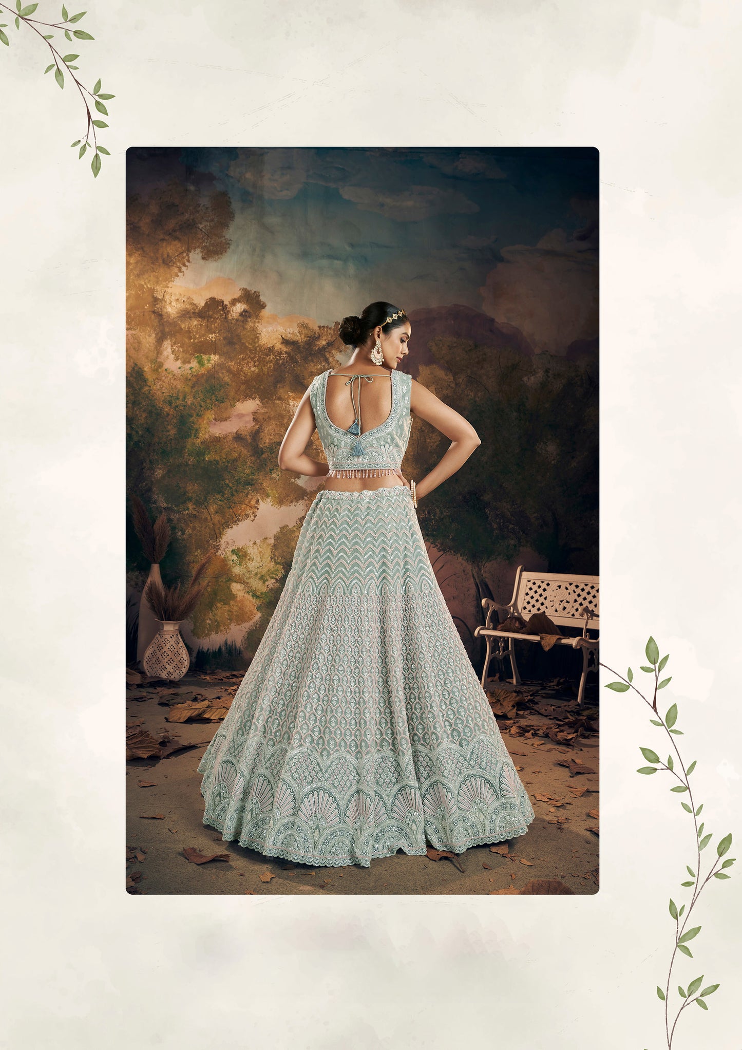 Blue  Beads Work Georgette Bridesmaid Lehenga