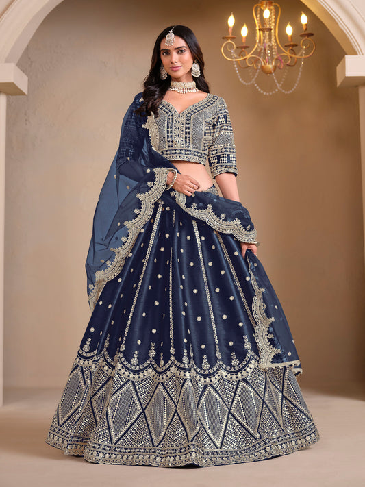 Blue Cutwork Embroidered Art Silk Lehenga