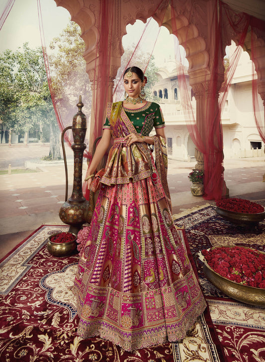 MultiColor Sequins Work Banarasi Silk Bridal Lehenga