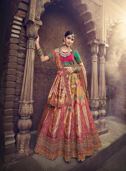 Multi Color Silk Resham Embroidered Bridal Lehenga Choli