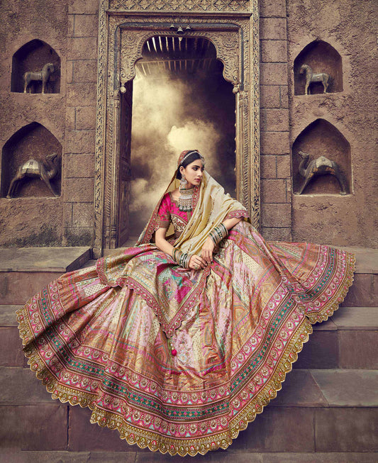 Beige Silk Resham Embroidered Bridal Lehenga Choli