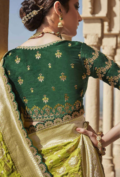 Olive Green Dola Silk Sequins Sindhuri Rani Wedding saree