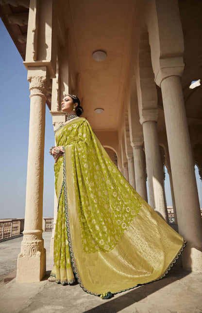 Olive Green Dola Silk Sequins Sindhuri Rani Wedding saree