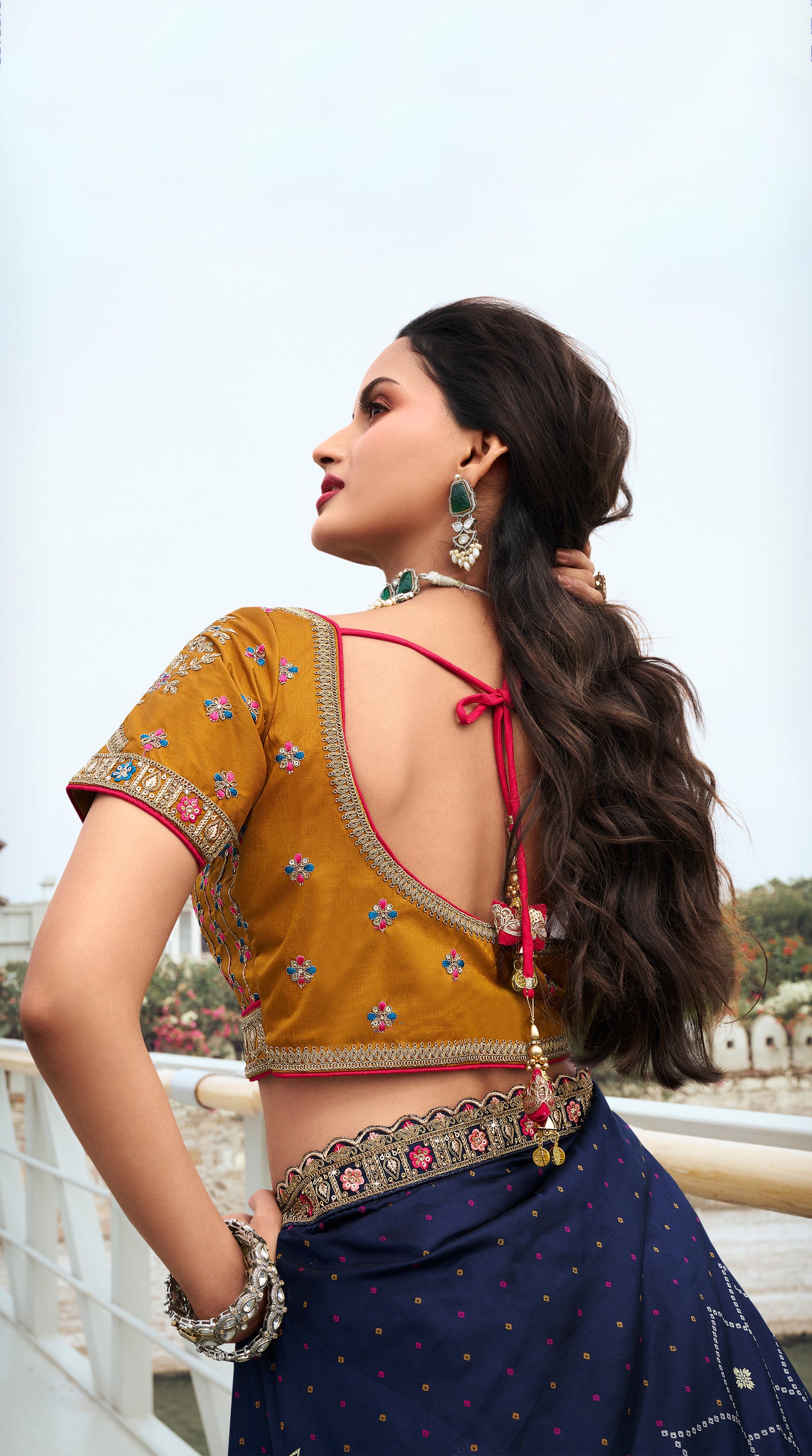 Blue Banarasi Silk Zarkan Embroidered Umbrella Royal Bridal Lehenga