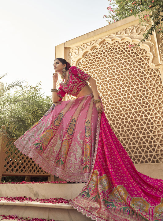 Mauve & Pink Banarasi Silk Zarkan & Cutwork Embroidery Bridal Lehenga