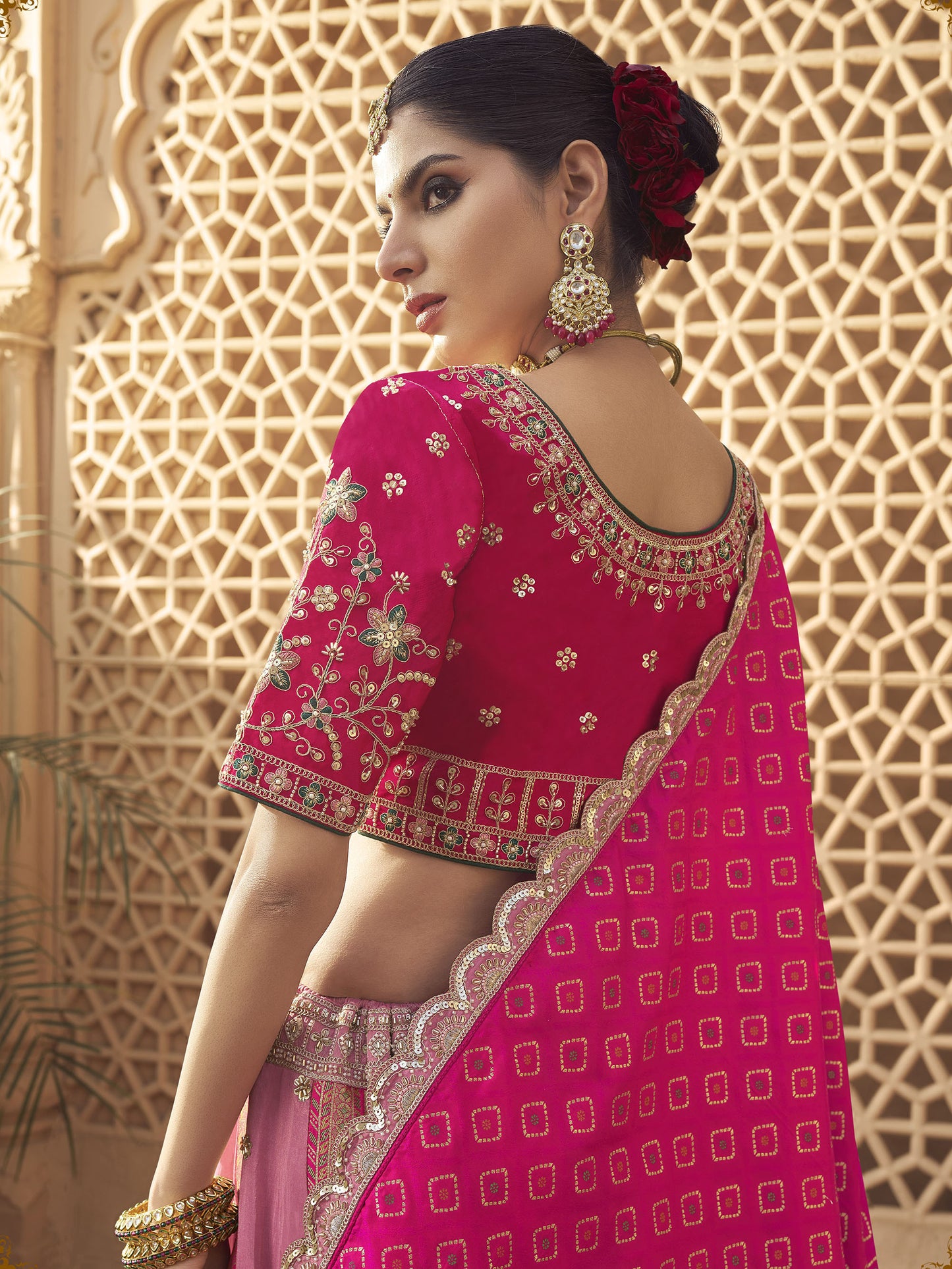 Mauve & Pink Banarasi Silk Zarkan & Cutwork Embroidery Bridal Lehenga